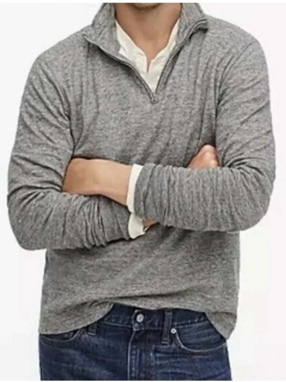 J. CREW Men’s 100% Cotton Double-Knit Half-Zip Pullover in Heathered Grey - XXL